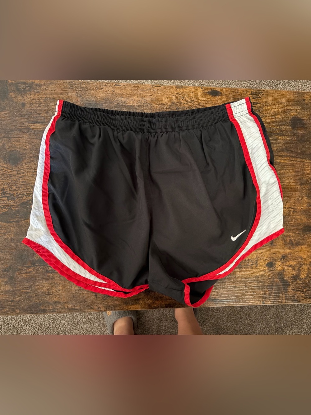 Nike Women’s Black Athletic Shorts with Red & White Trim